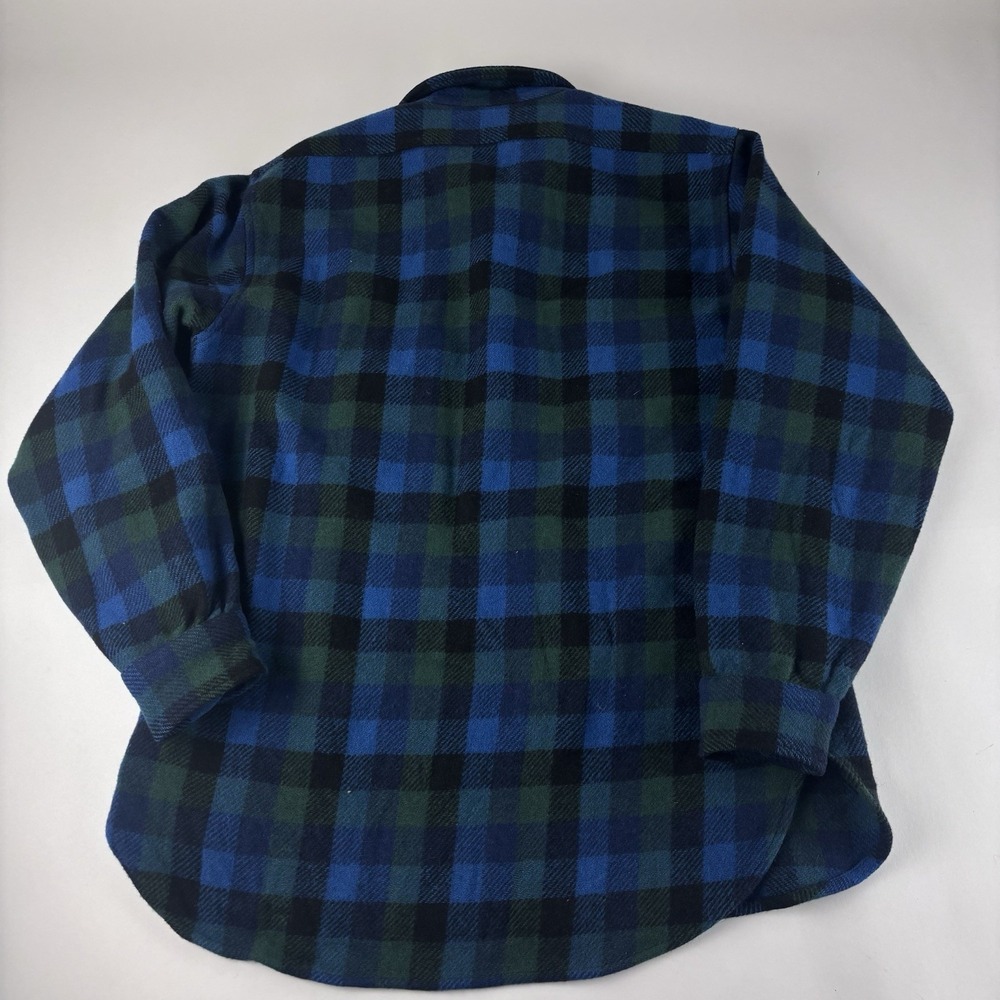 VTG Pendleton Shirt Mens Large Long Blue Green Plaid Flannel Wool Button USA 90s - Picture 2 of 8
